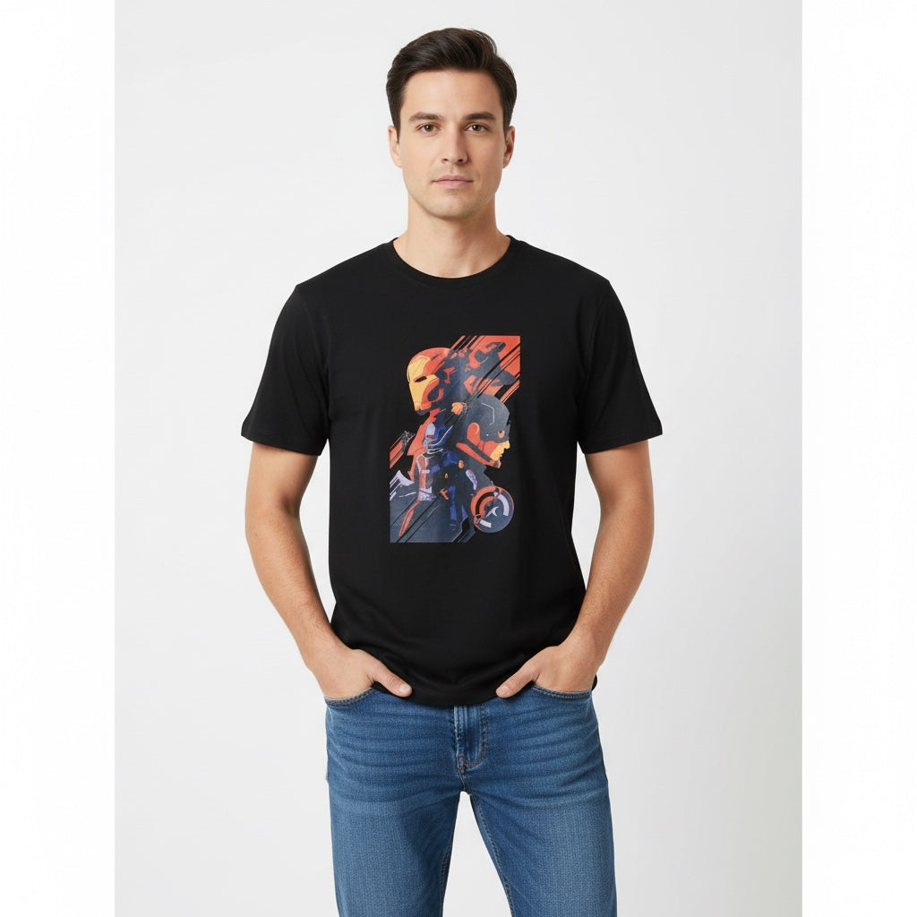Men Graphic Black T-Shirt Front View