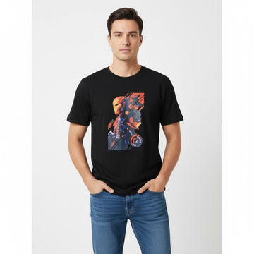 Men Graphic Black T-Shirt Front View