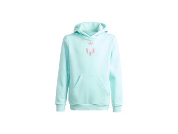 Light blue hoodie with a pink logo on a white background