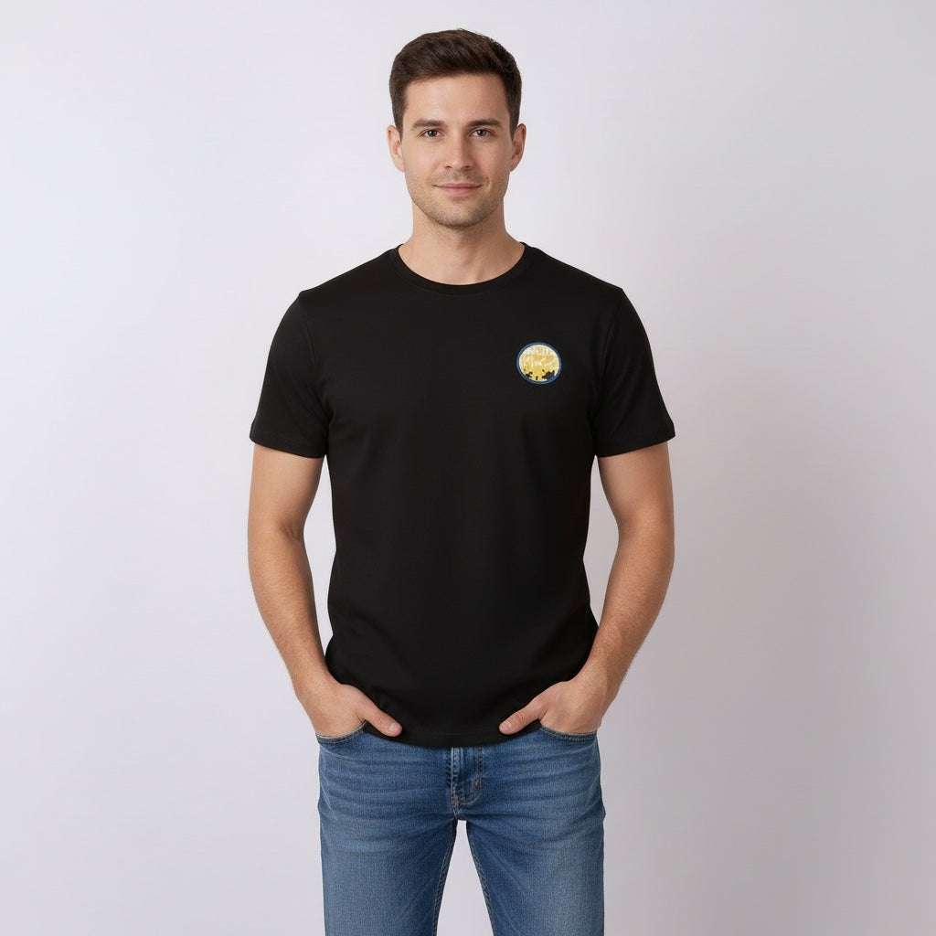 Men Cartoon Character Black T-Shirt Front View