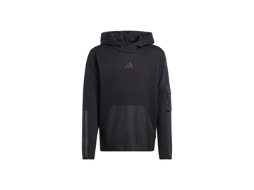 Black hoodie with Adidas logo on a white background