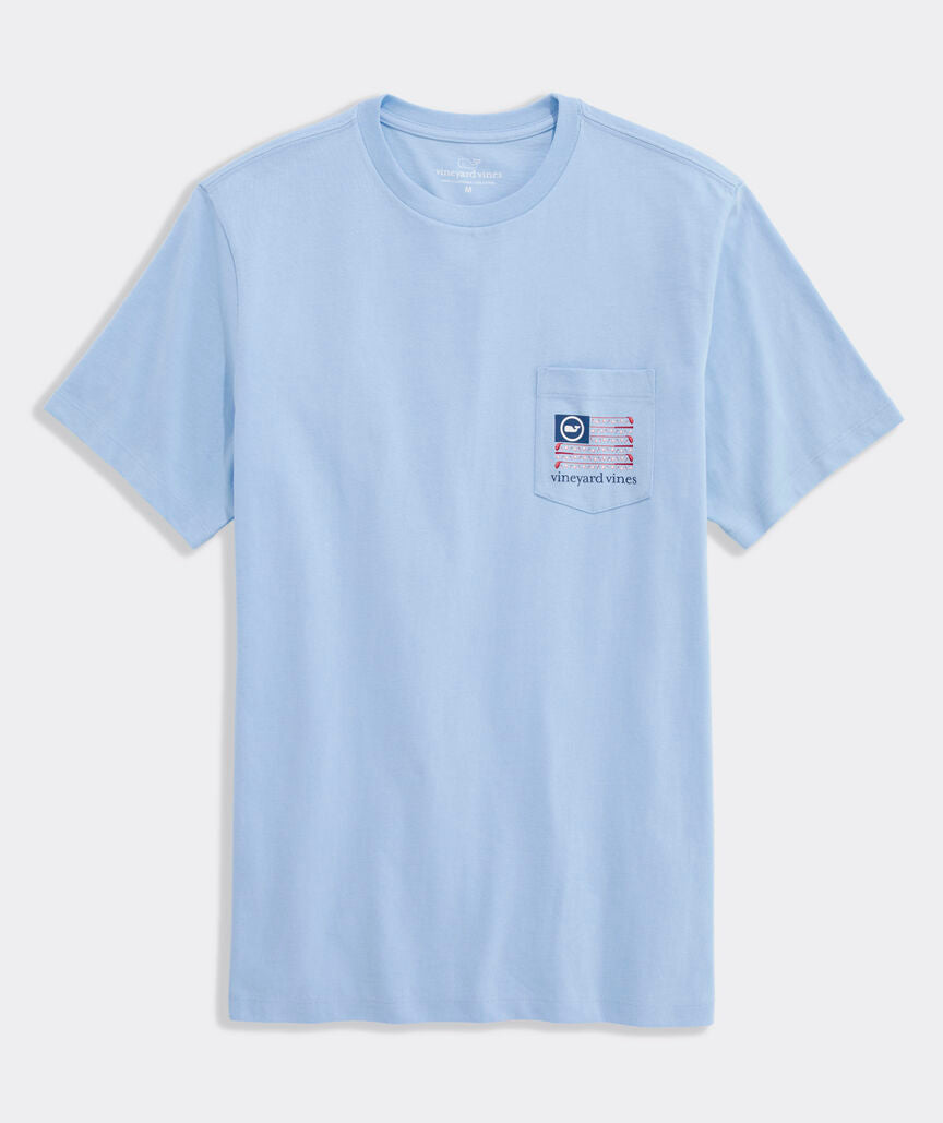 Camiseta de manga corta con bolsillo y bandera americana de golf 