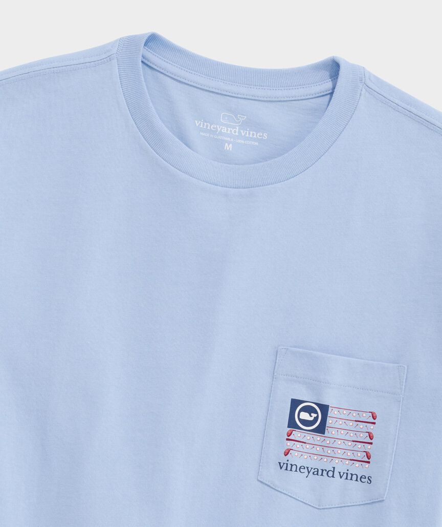 Camiseta de manga corta con bolsillo y bandera americana de golf 