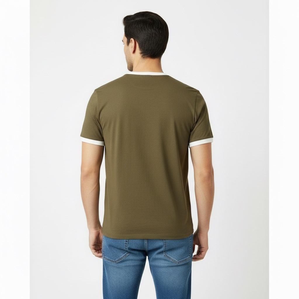 Men Plain Olive T-Shirt Back View