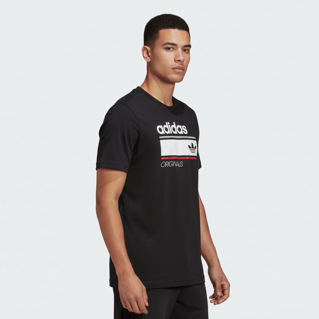 Black Adidas t-shirt with logo on a white background