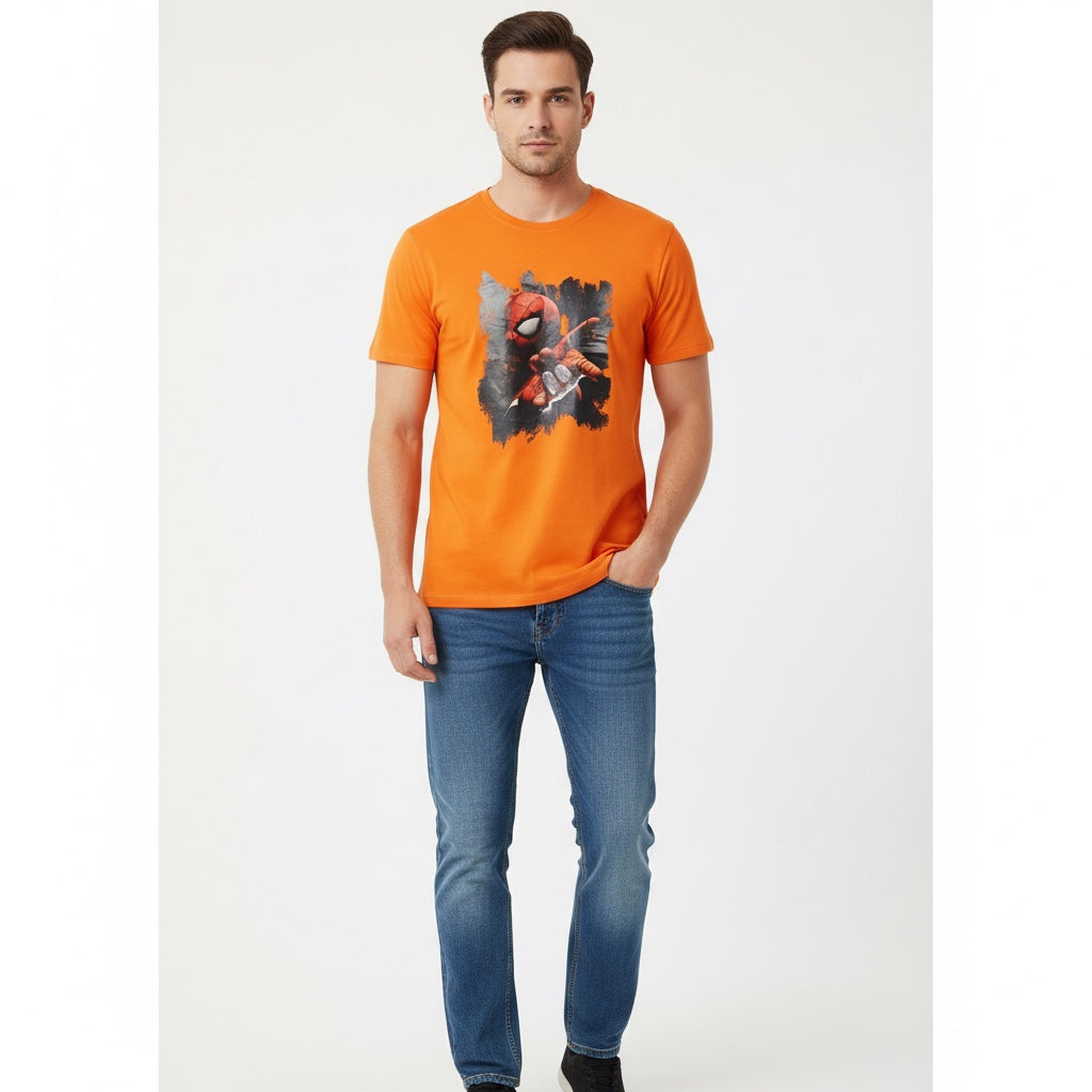 Men Spider-Man Orange T-Shirt Front View
