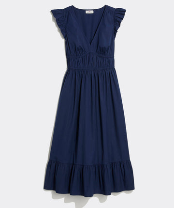 Marina Poplin Flutter-Sleeve Midi Dress