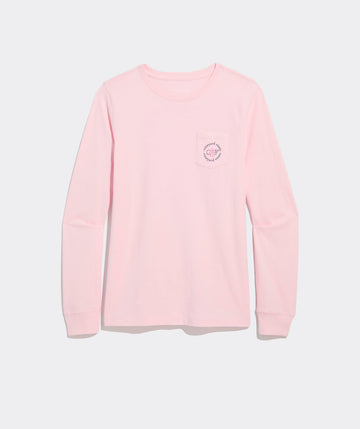 Women's Breast Cancer Awareness Ribbon Whale Long-Sleeve Pocket Tee