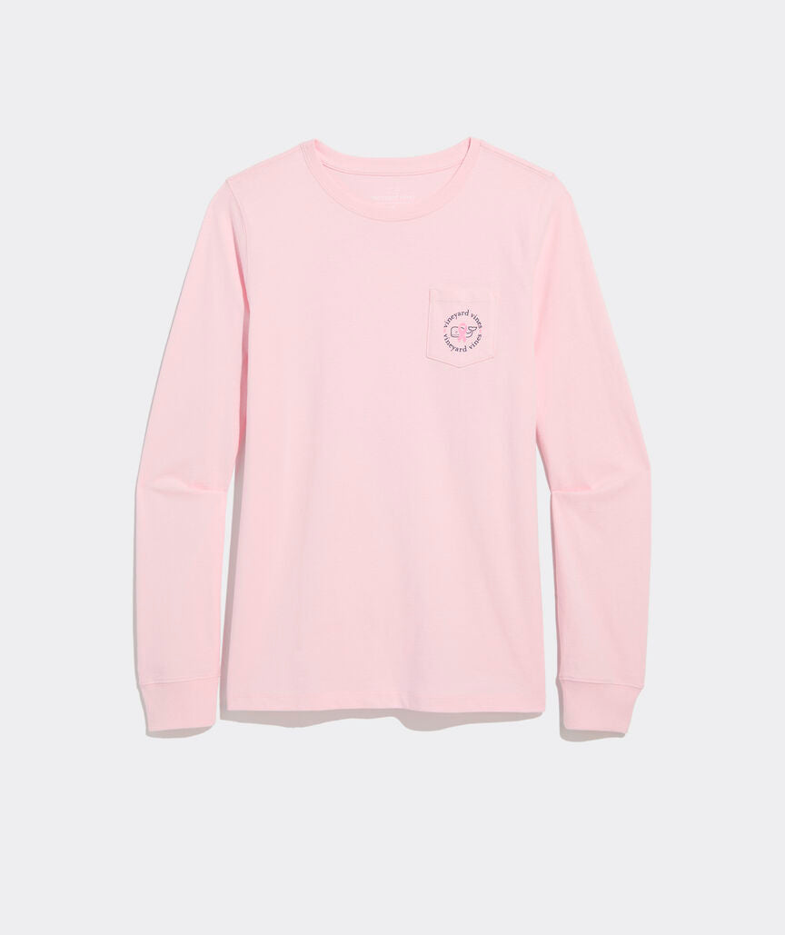 Women's Breast Cancer Awareness Ribbon Whale Long-Sleeve Pocket Tee