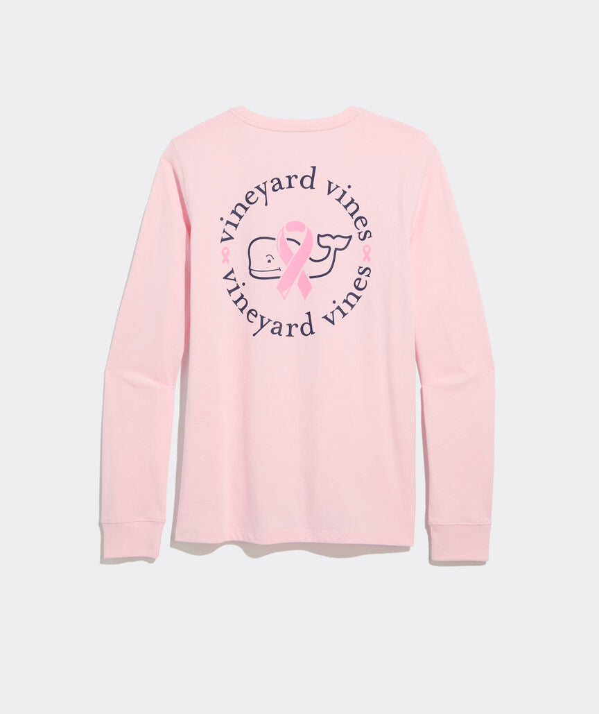 Women's Breast Cancer Awareness Ribbon Whale Long-Sleeve Pocket Tee