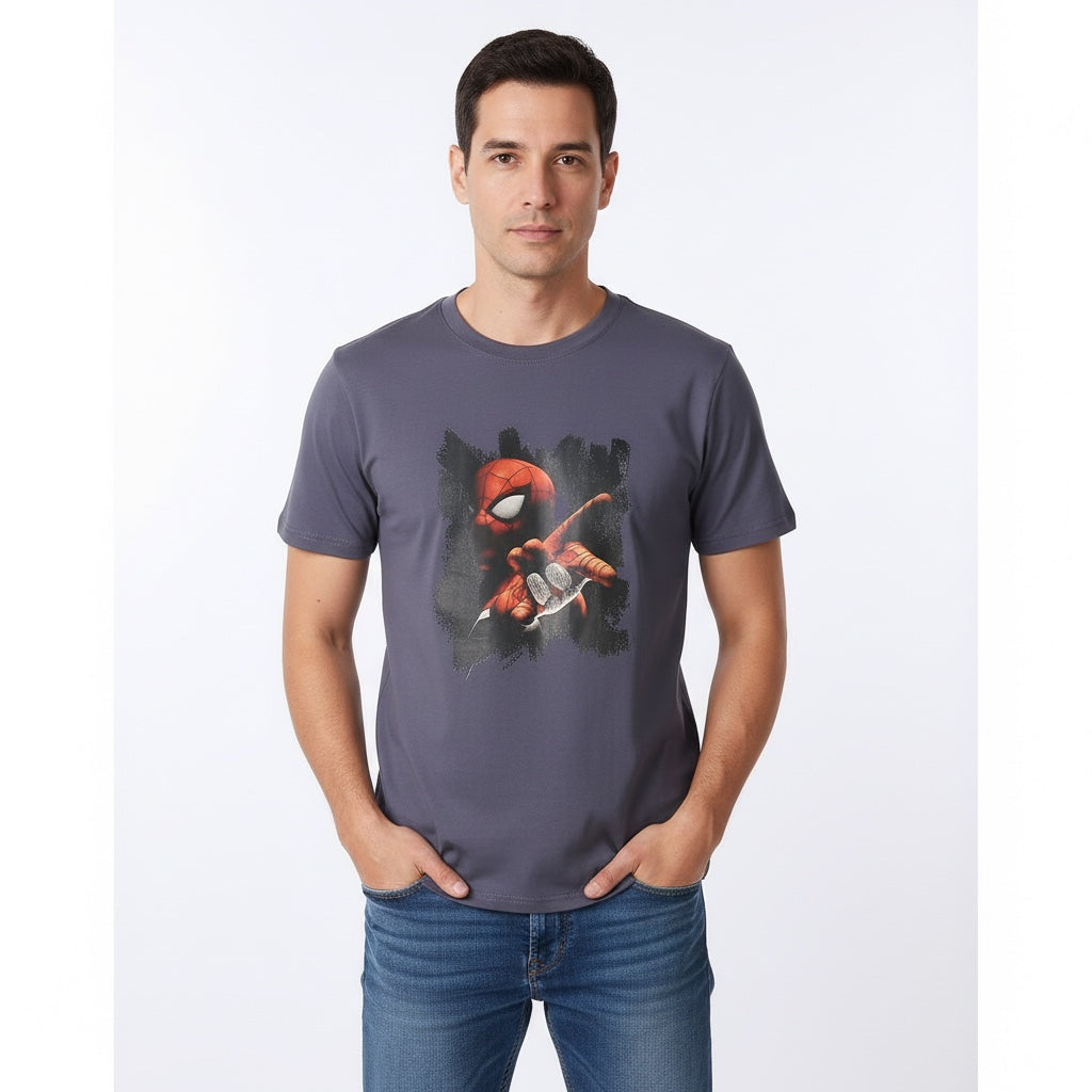 Men Spider-Man Grey T-Shirt Front View