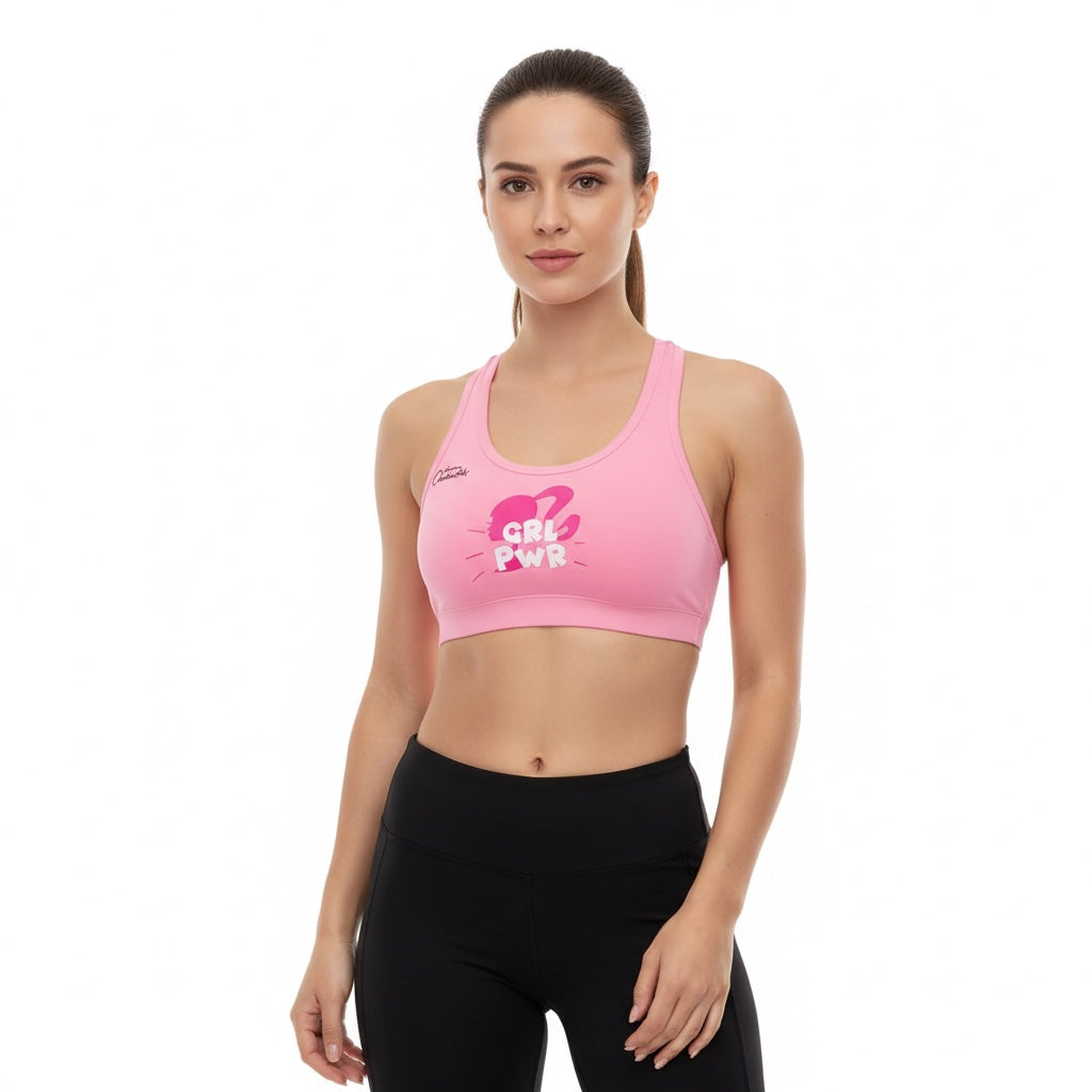 Women CRT Girl Pink Sports Bra Front View