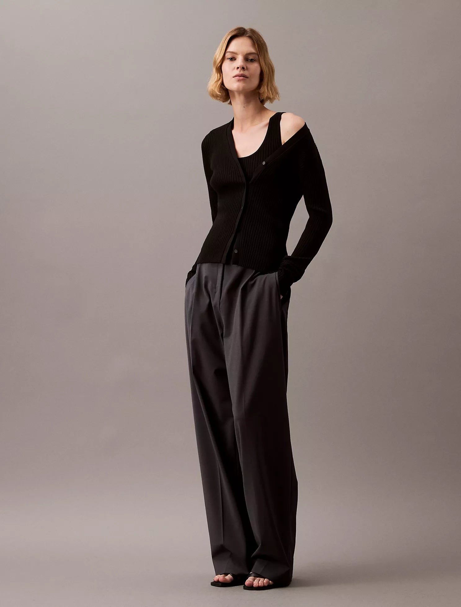Smooth Cotton Rib Sweater Cardigan