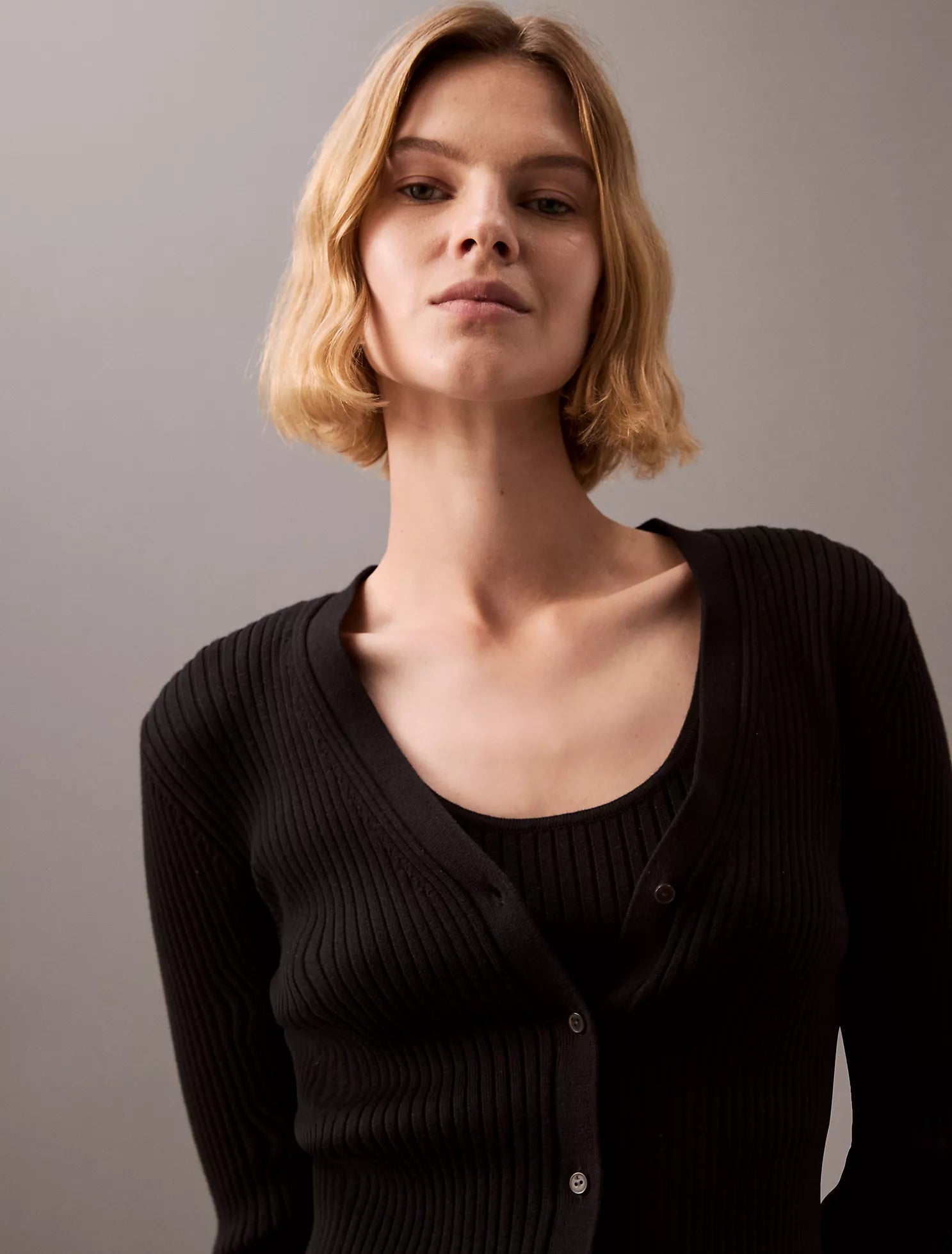 Smooth Cotton Rib Sweater Cardigan