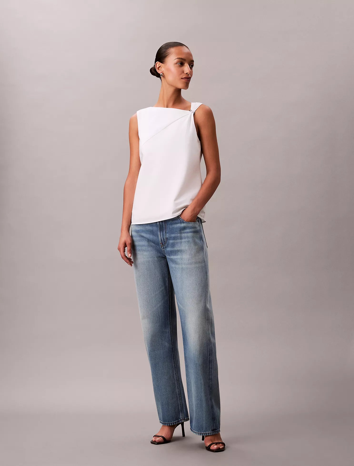 Cotton Asymmetric Drape Sleeveless Top