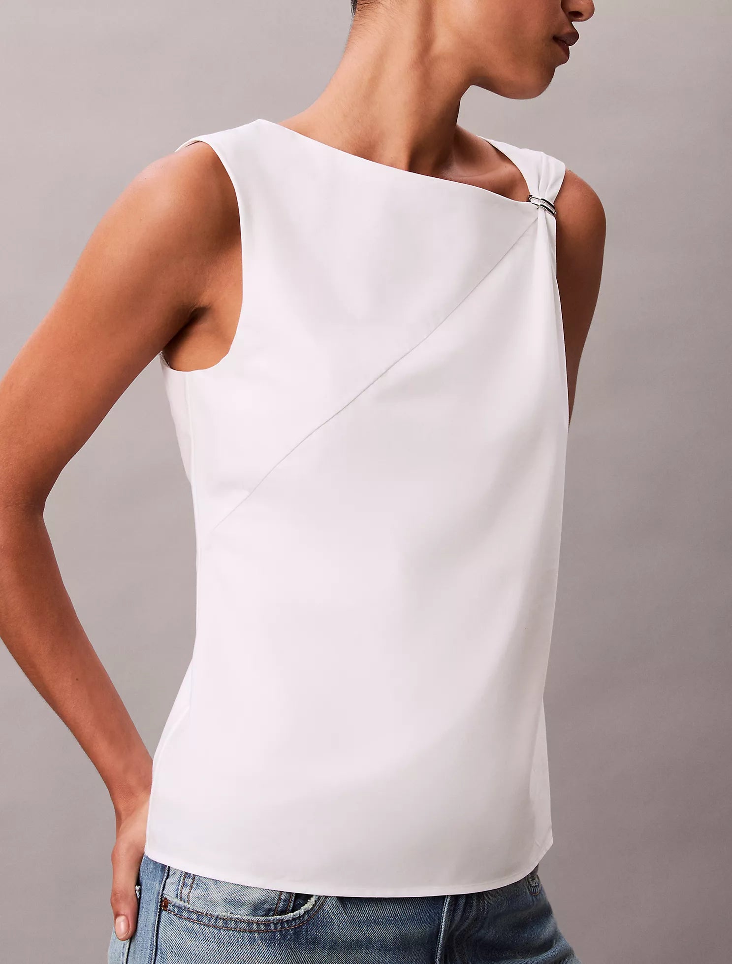 Cotton Asymmetric Drape Sleeveless Top