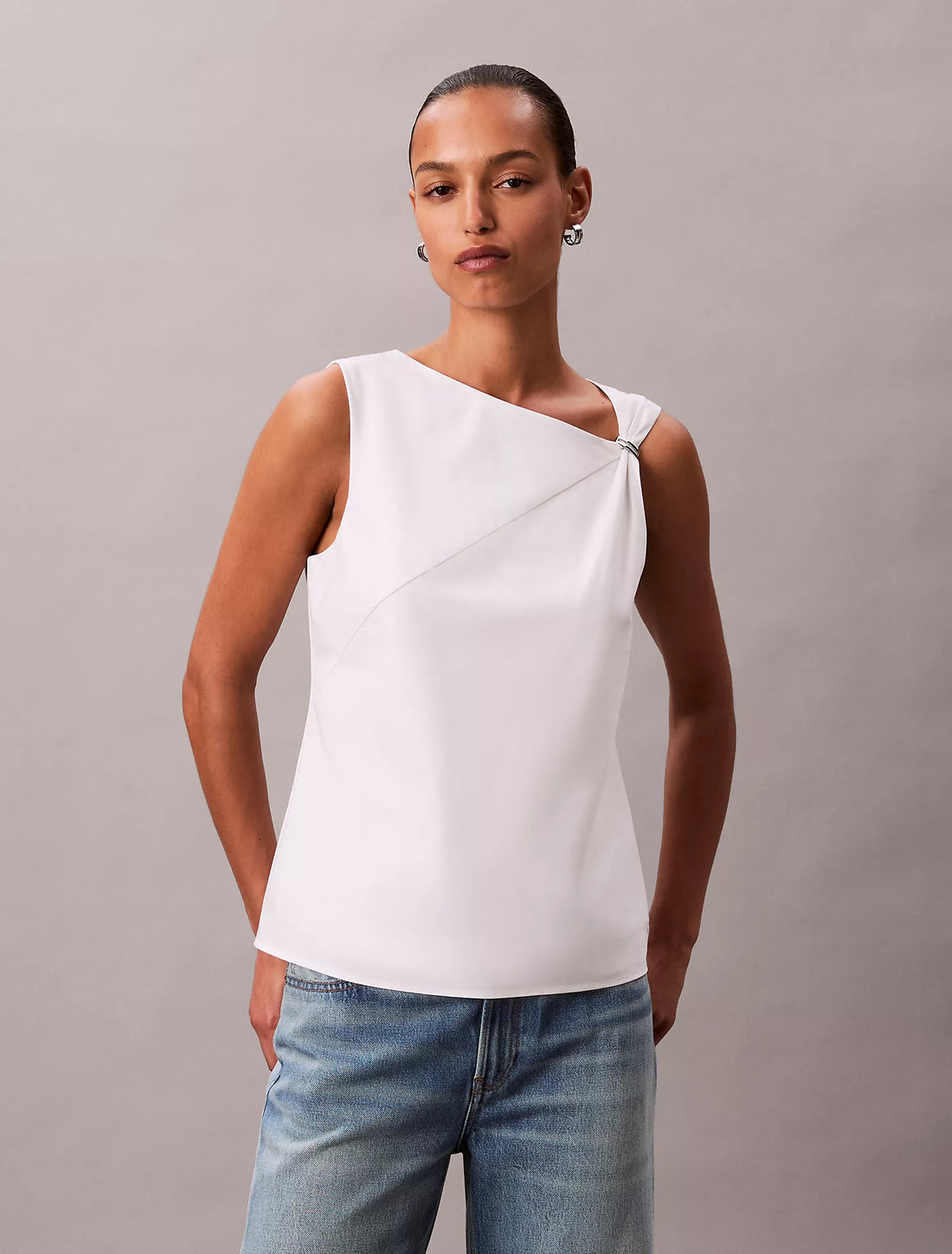 Cotton Asymmetric Drape Sleeveless Top