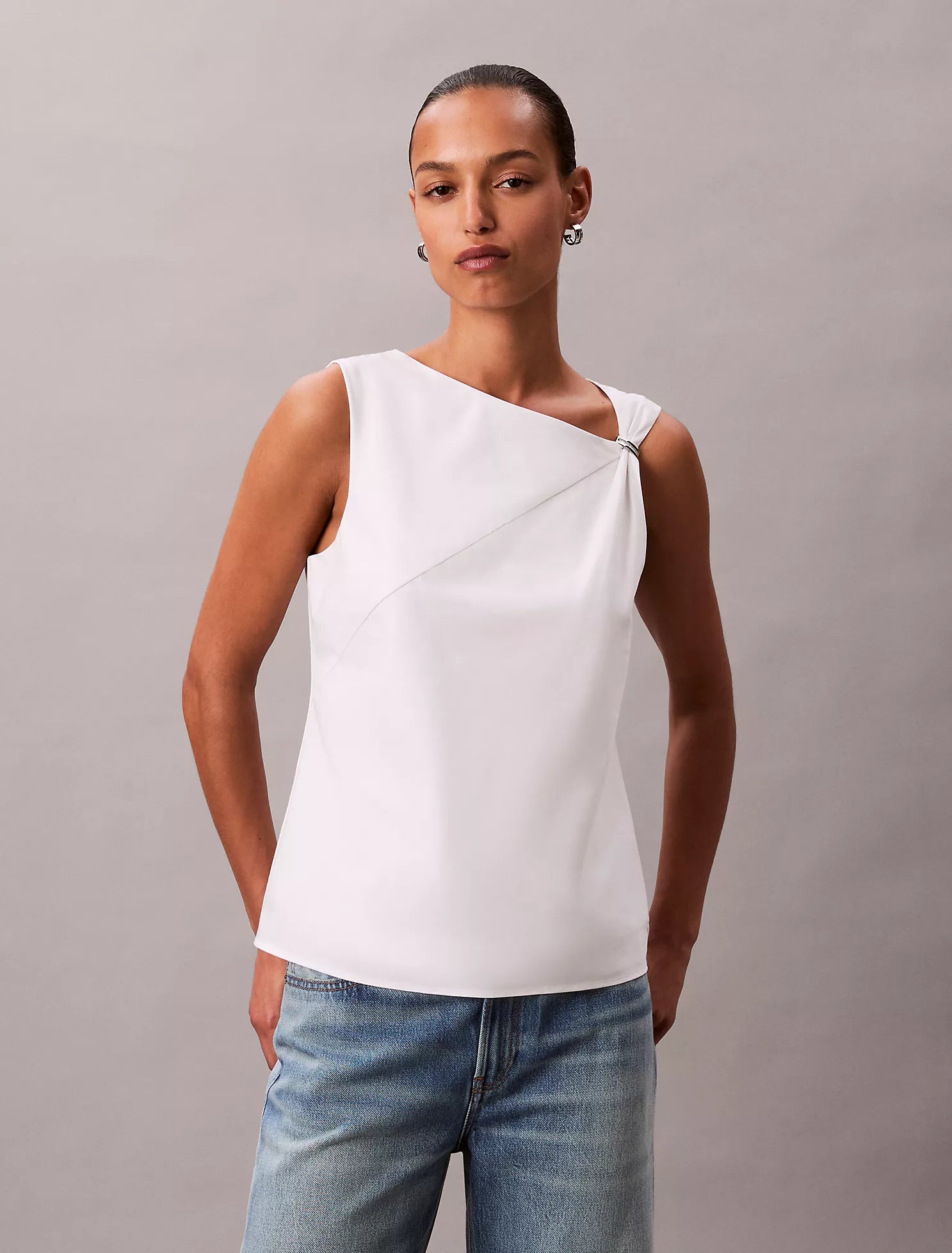 Cotton Asymmetric Drape Sleeveless Top