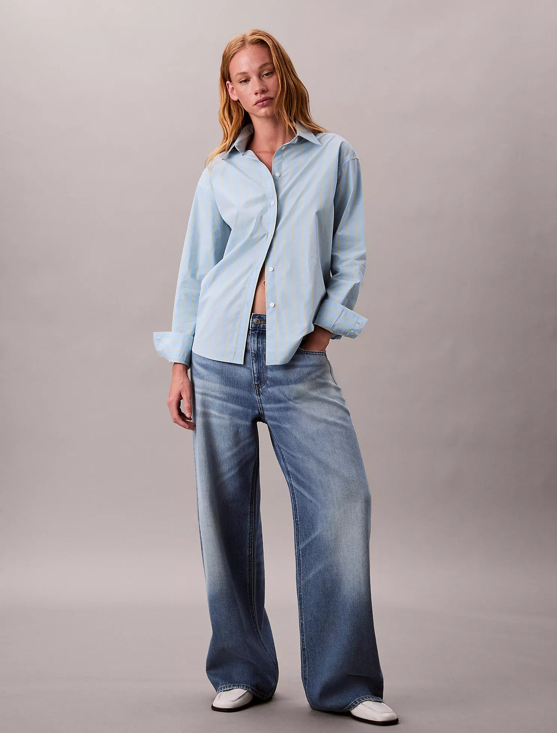 Cotton Stripe Relaxed Button-Down Shirt