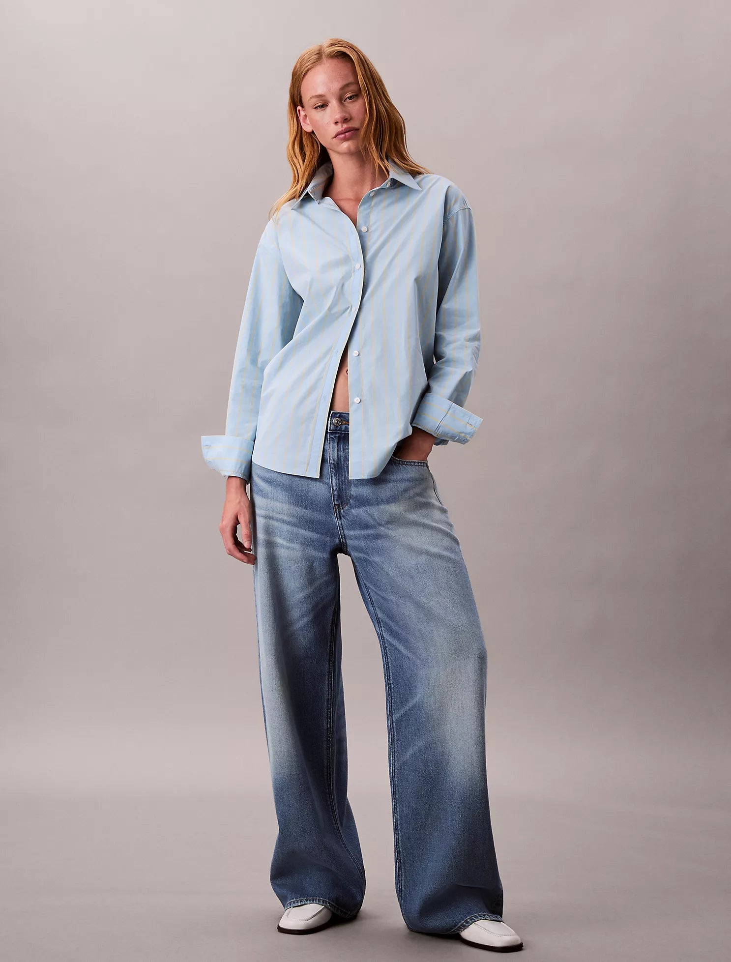 Cotton Stripe Relaxed Button-Down Shirt