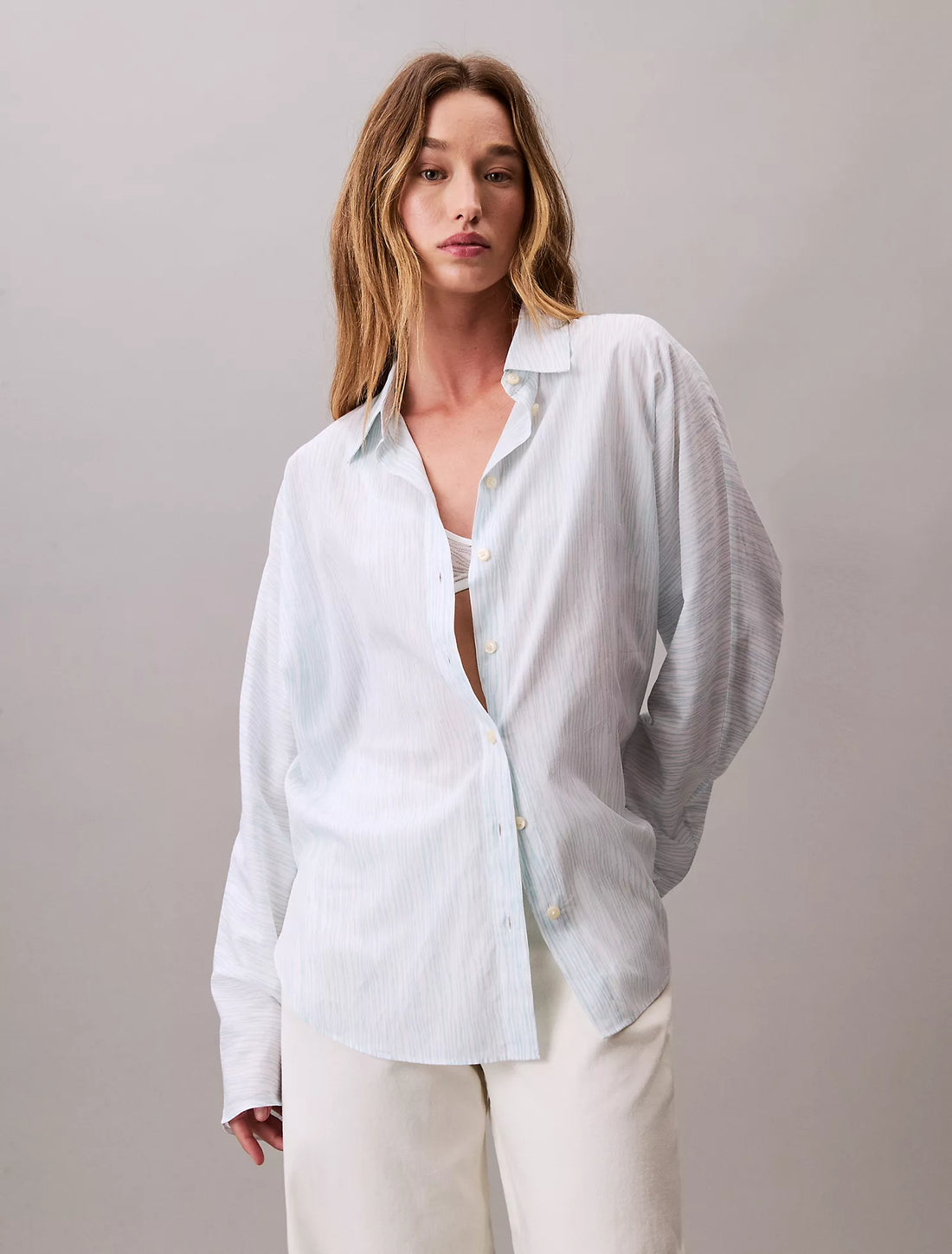 Print Dolman Sleeve Button-Down Shirt