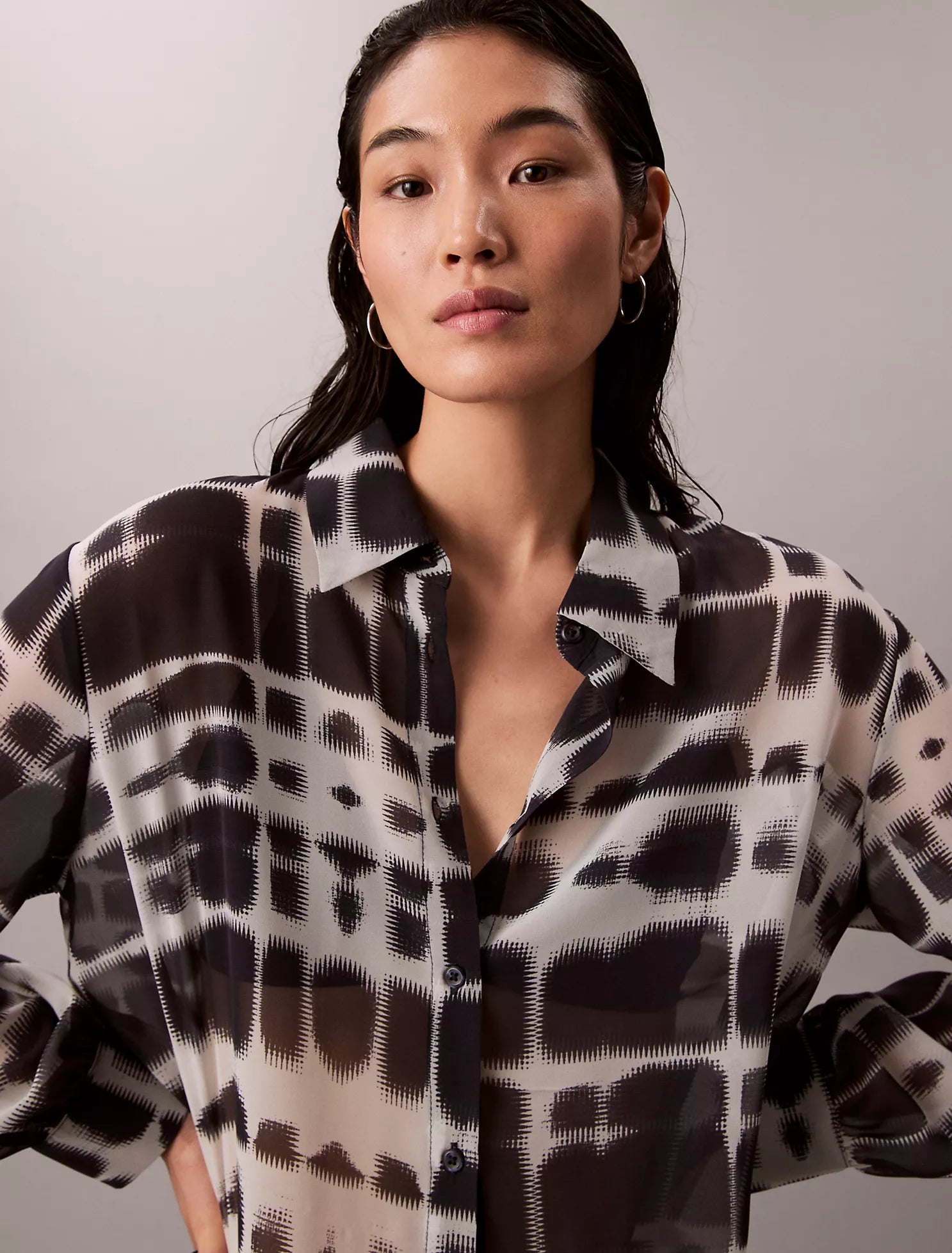 Chiffon Printed Classic Button-Down Shirt