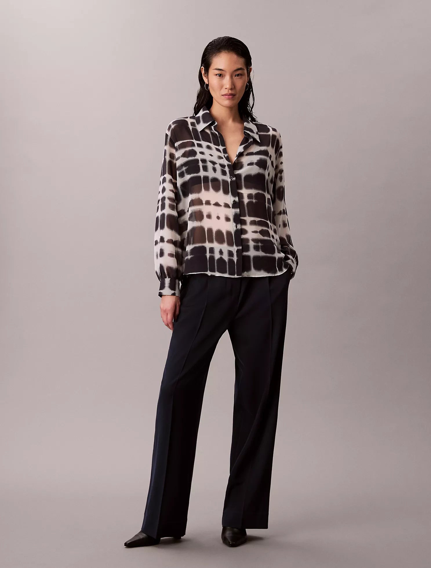 Chiffon Printed Classic Button-Down Shirt