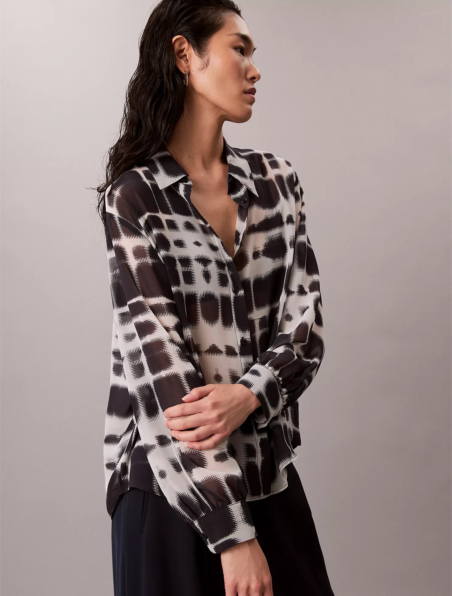 Chiffon Printed Classic Button-Down Shirt