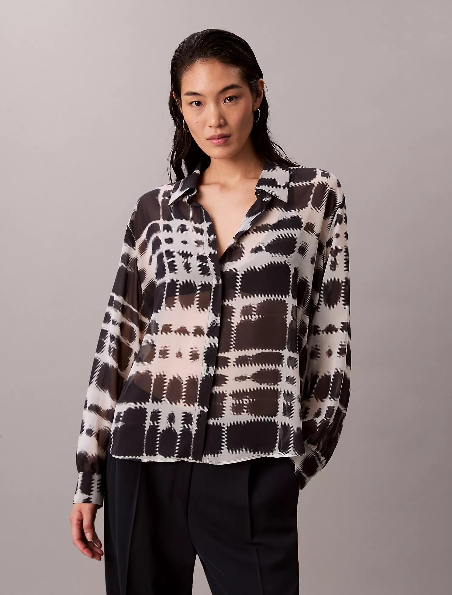 Chiffon Printed Classic Button-Down Shirt
