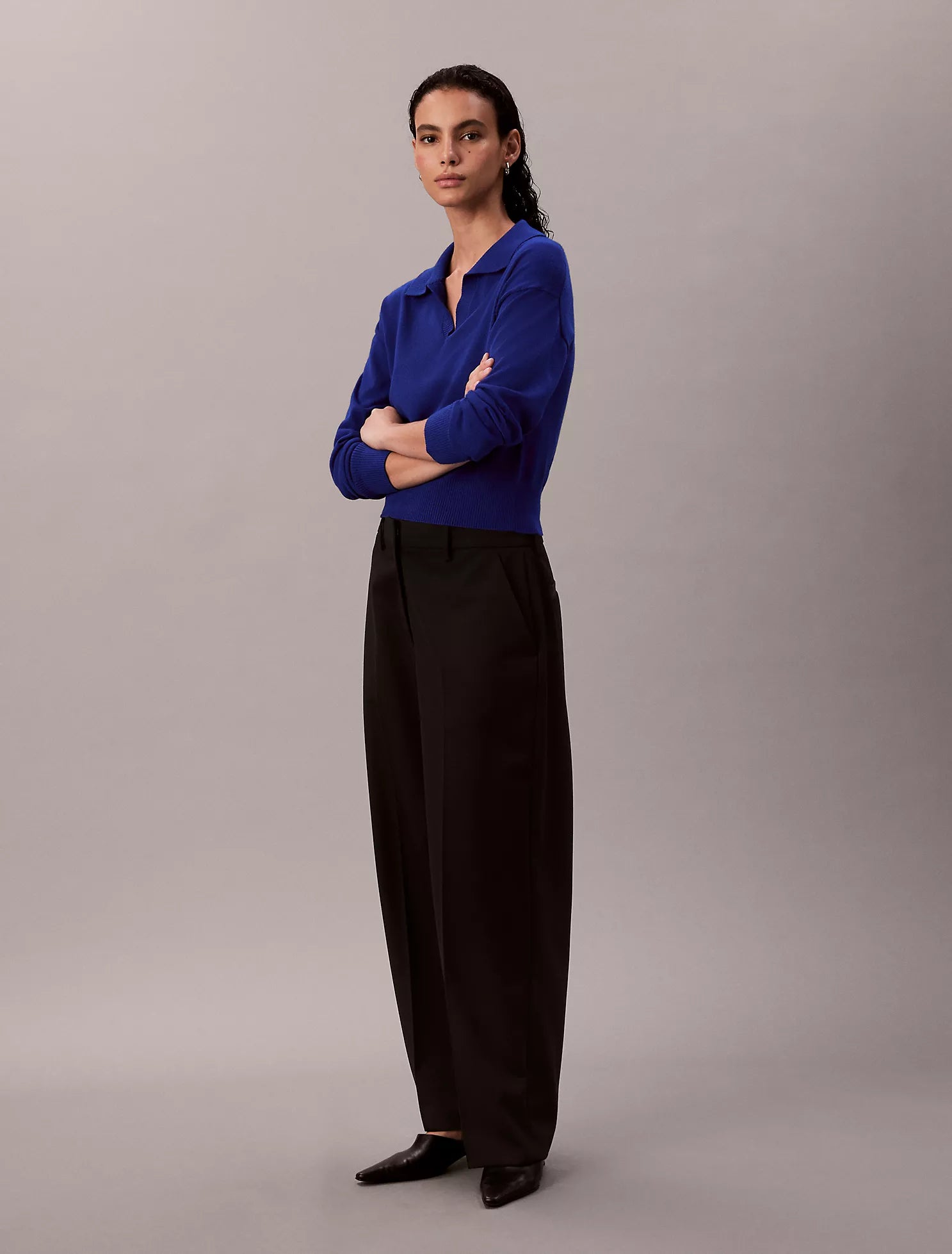 Merino Wool Blend Relaxed Polo Sweater