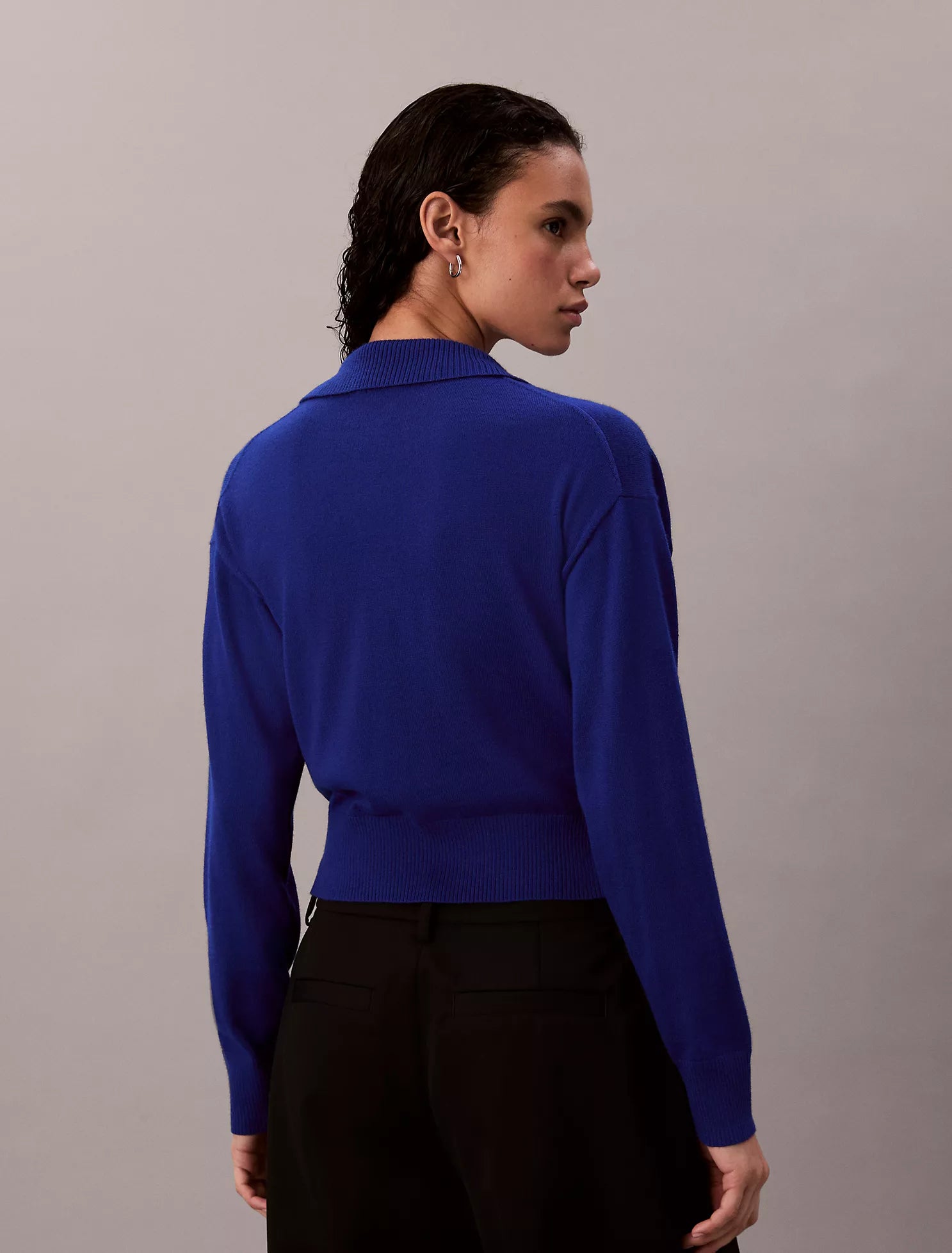 Merino Wool Blend Relaxed Polo Sweater