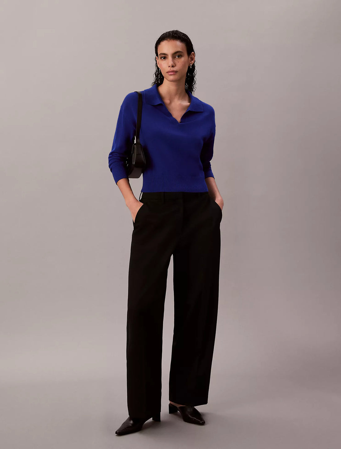 Merino Wool Blend Relaxed Polo Sweater