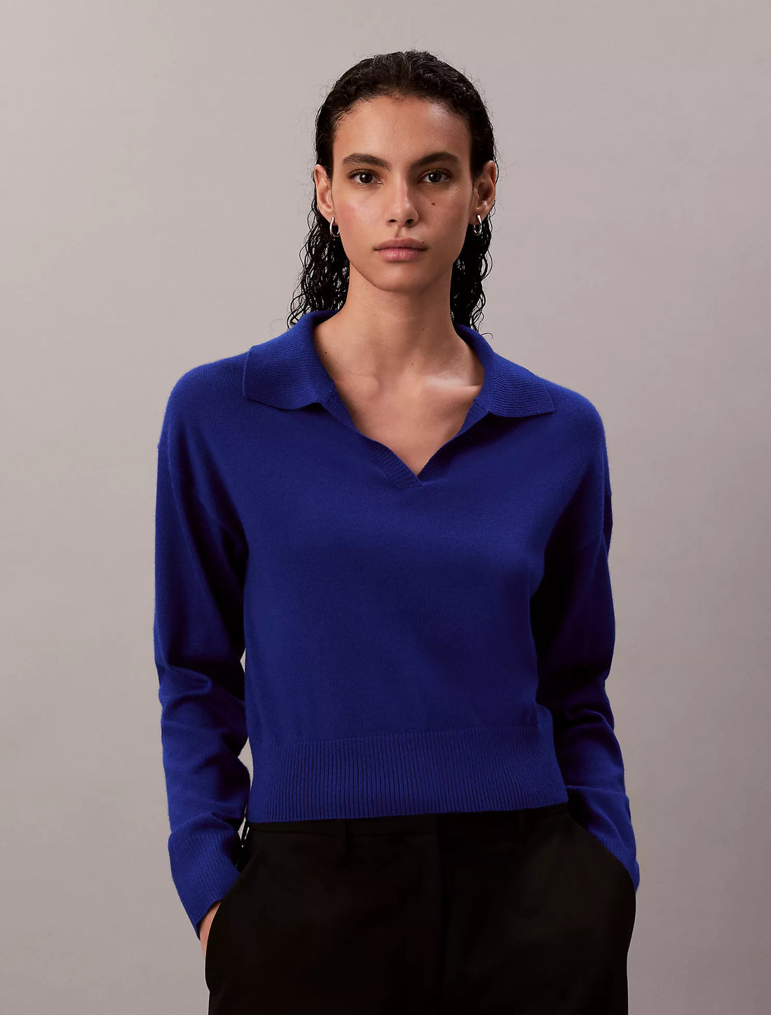 Merino Wool Blend Relaxed Polo Sweater