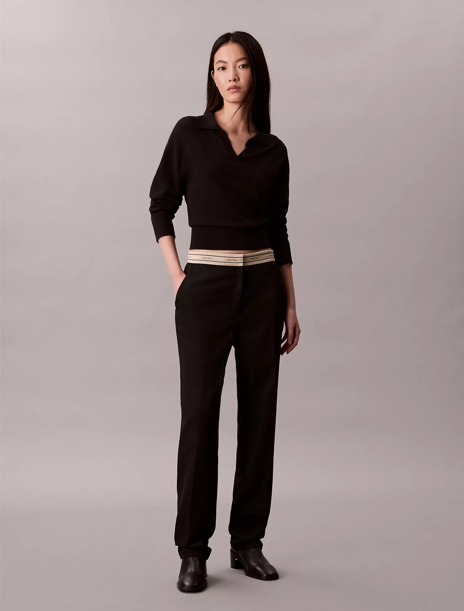 Merino Wool Blend Relaxed Polo Sweater