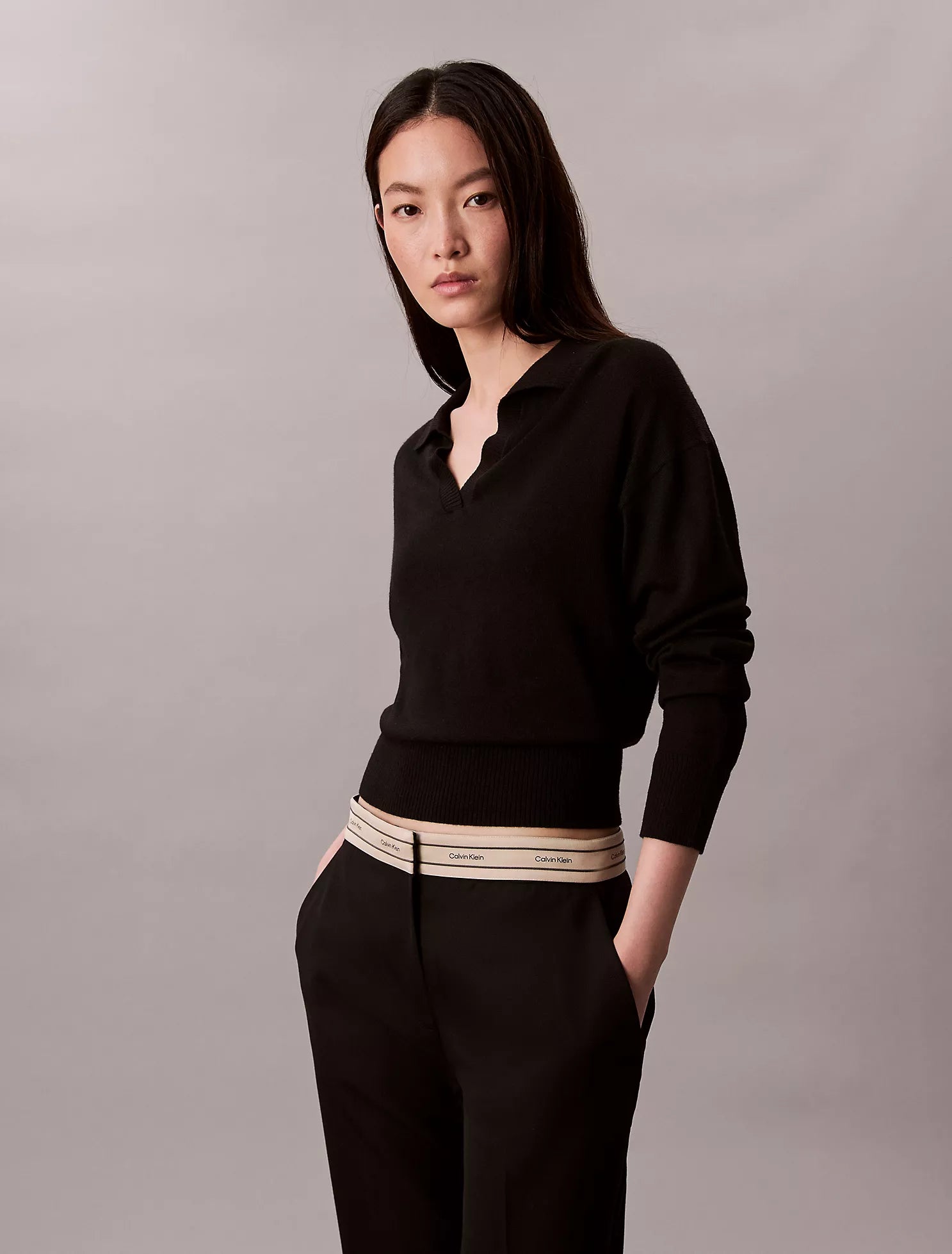 Merino Wool Blend Relaxed Polo Sweater