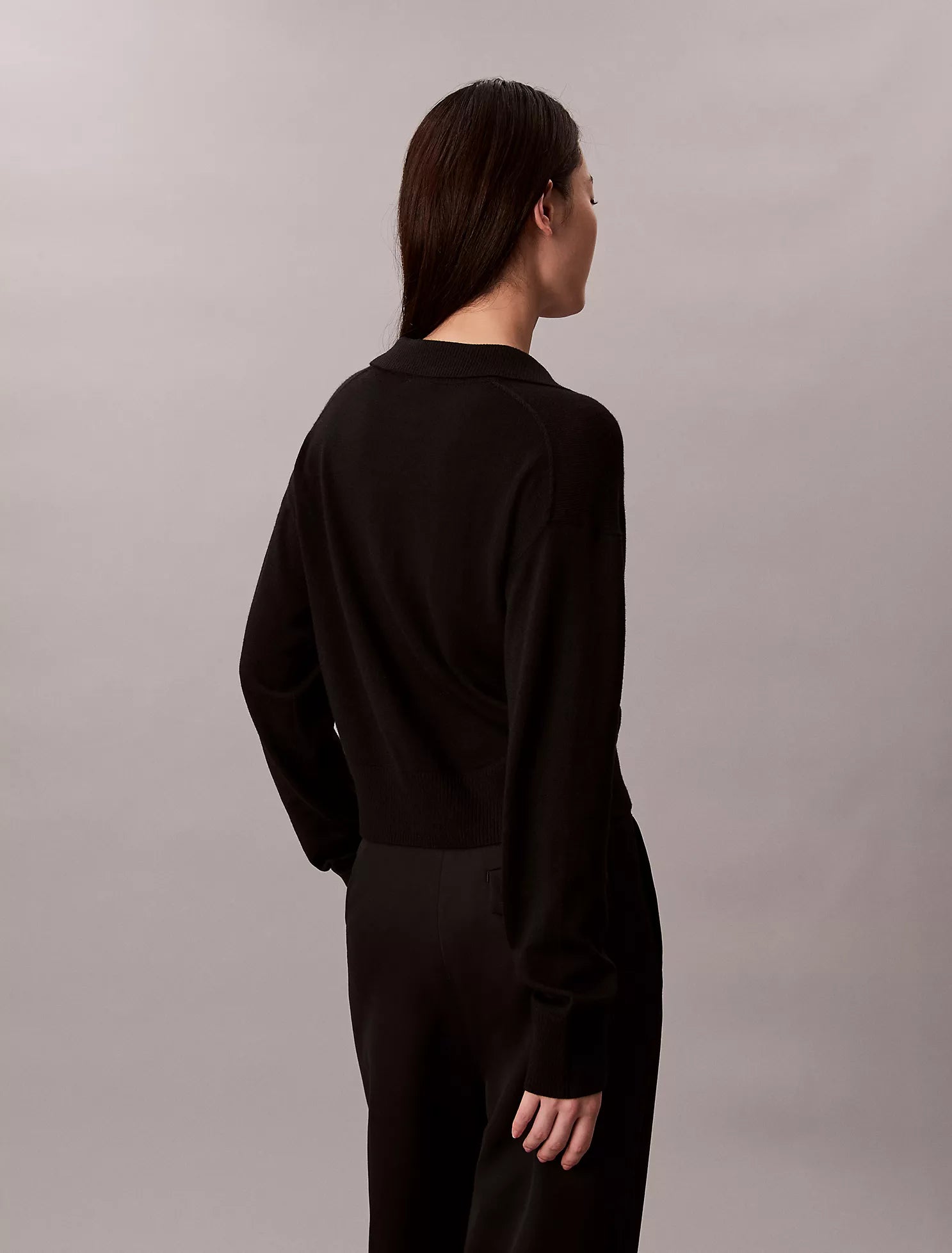 Merino Wool Blend Relaxed Polo Sweater