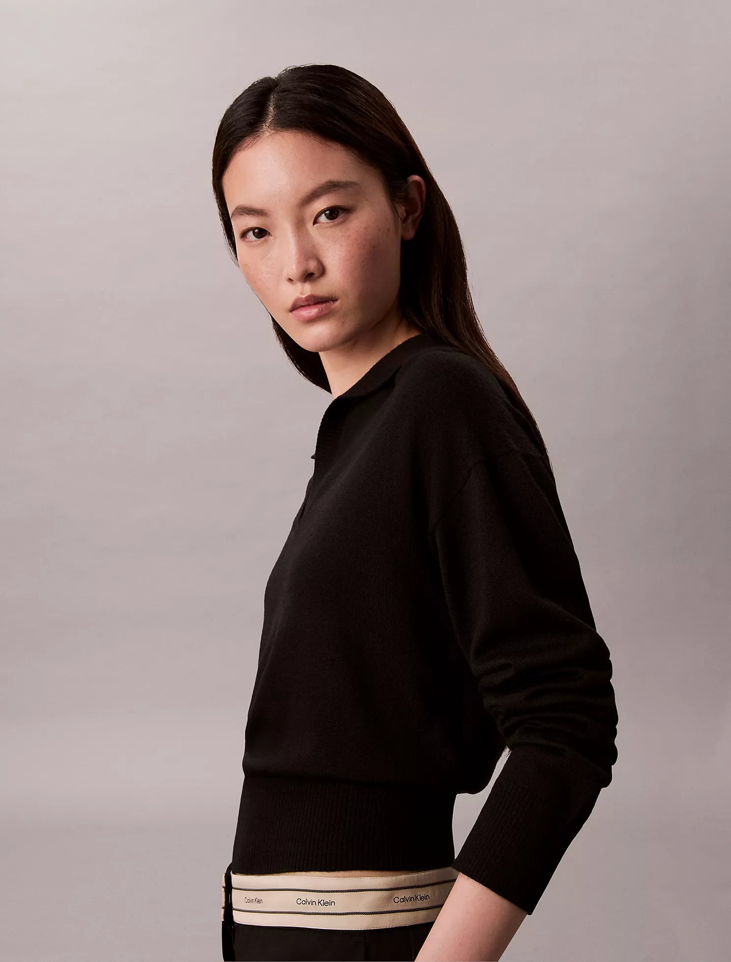 Merino Wool Blend Relaxed Polo Sweater