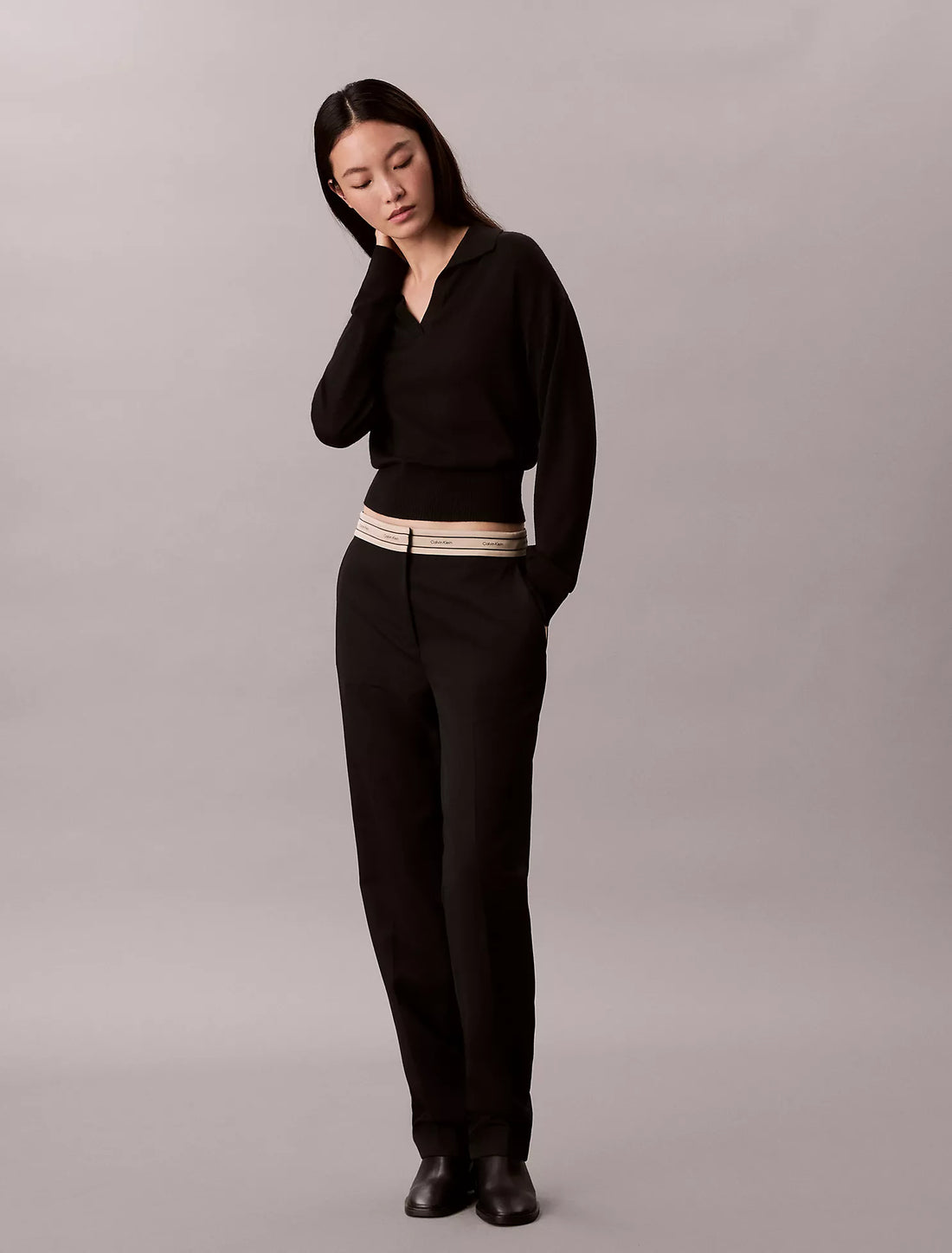 Merino Wool Blend Relaxed Polo Sweater