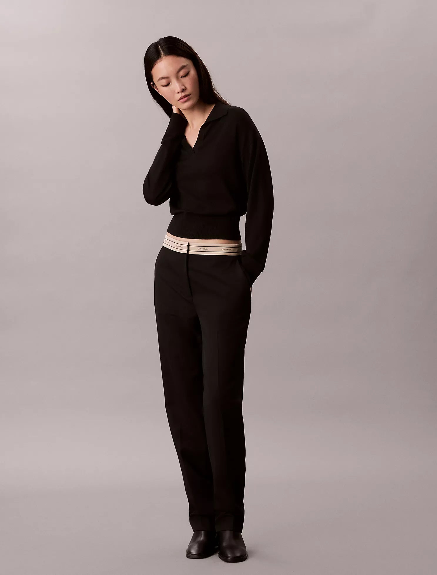 Merino Wool Blend Relaxed Polo Sweater