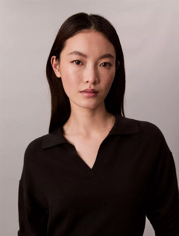 Merino Wool Blend Relaxed Polo Sweater