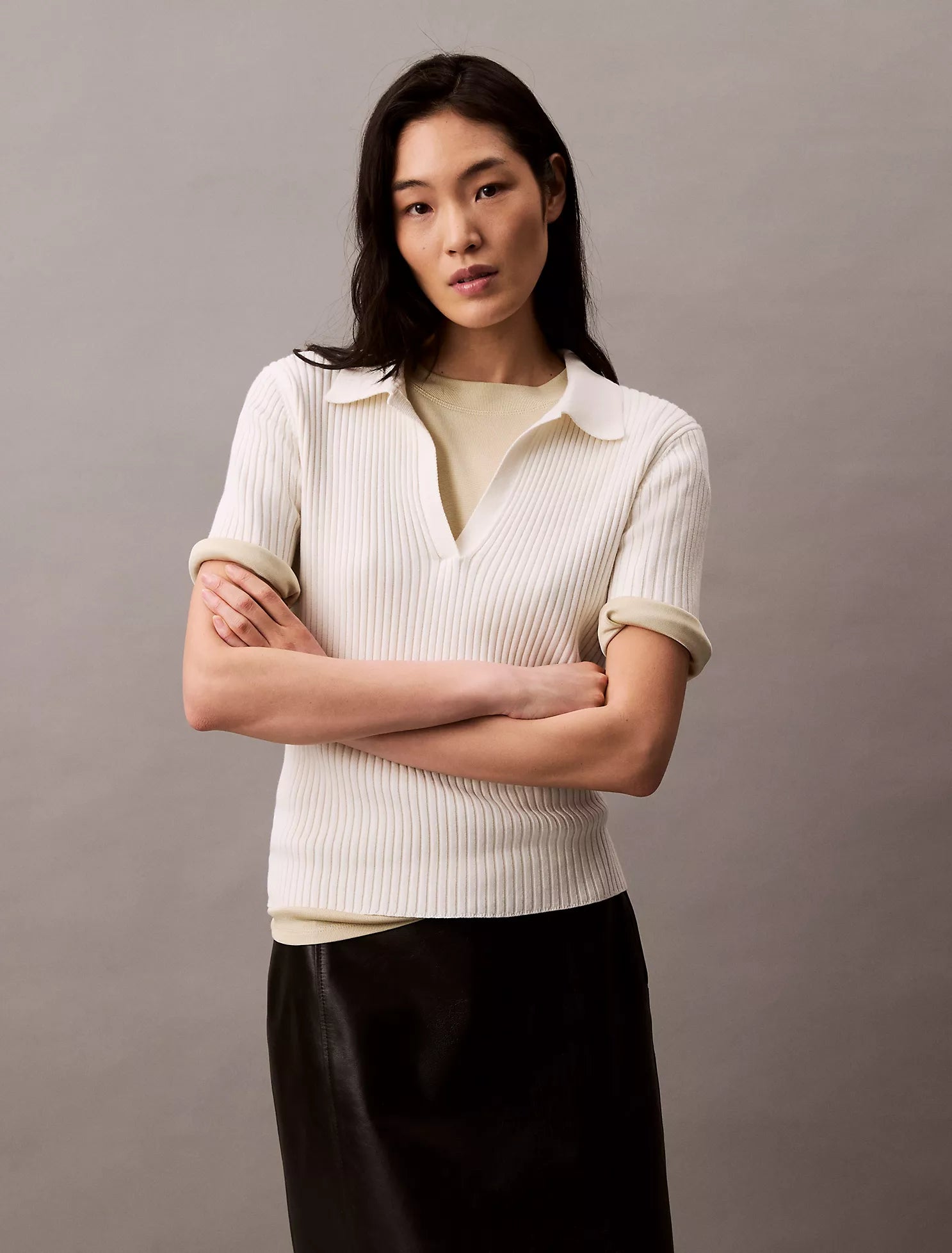 Smooth Cotton Rib Sweater Polo Shirt