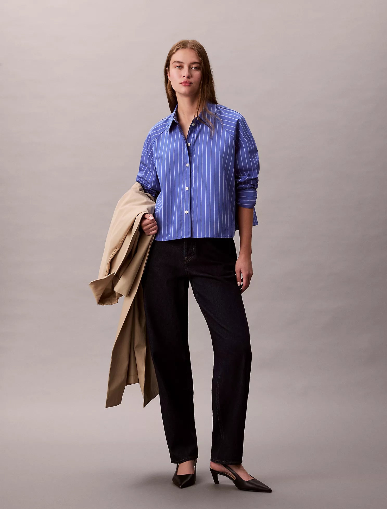 Stripe Cropped Boxy Button-Down Shirt
