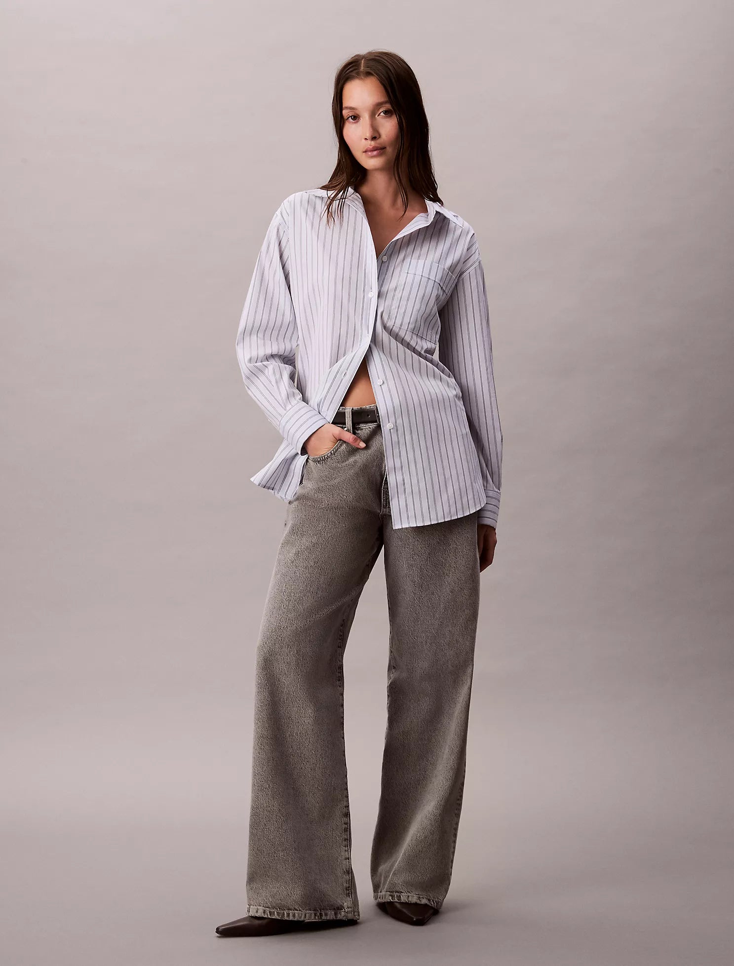 Poplin Striped Relaxed Button-Down Shirt