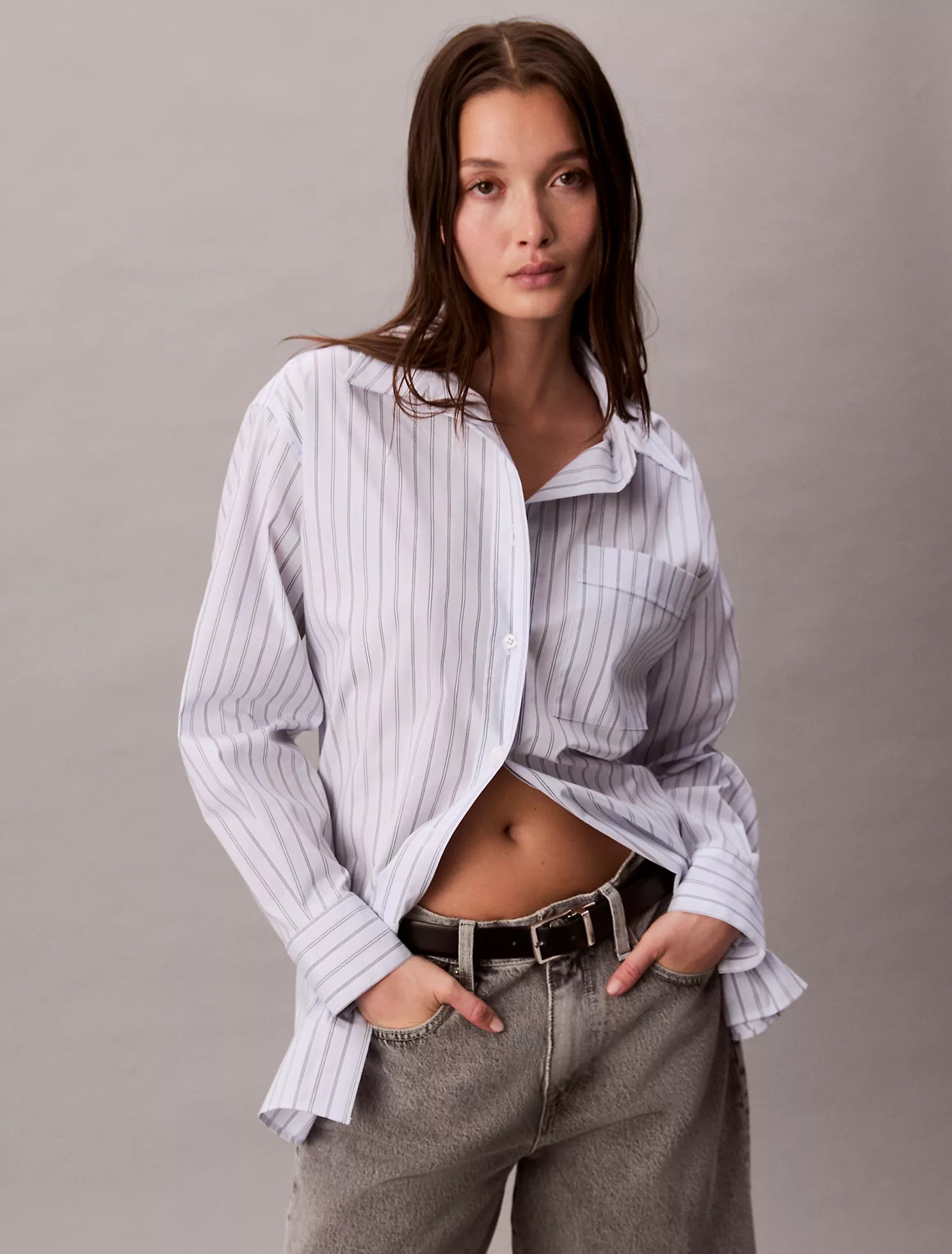 Poplin Striped Relaxed Button-Down Shirt