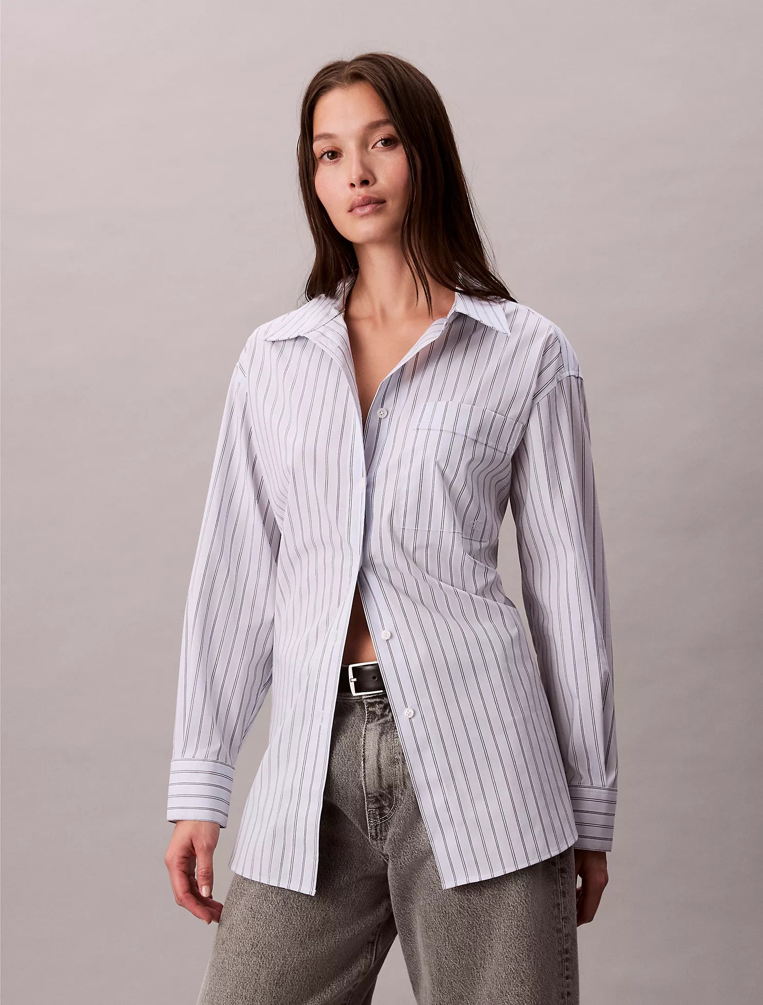 Poplin Striped Relaxed Button-Down Shirt