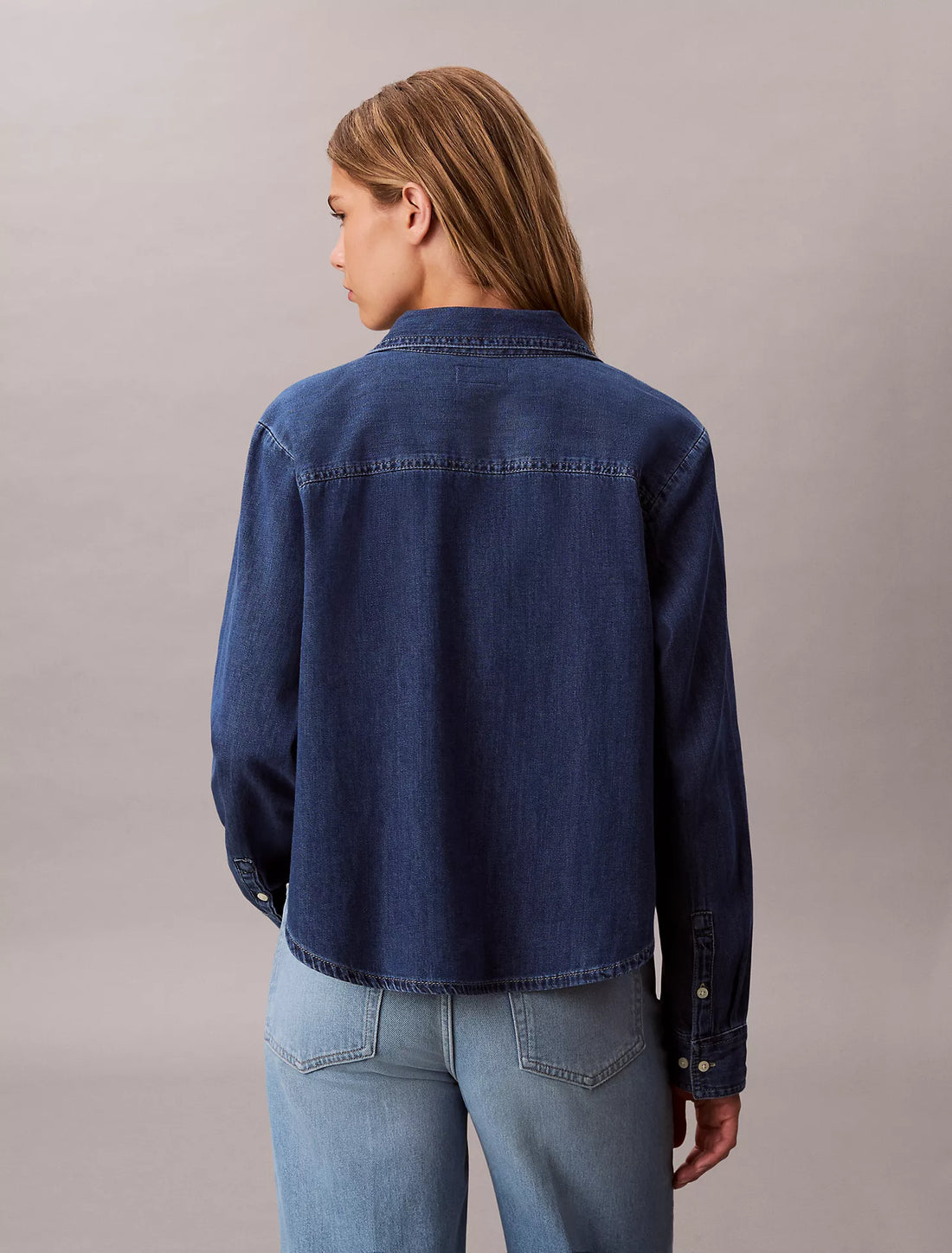 Denim Cropped Relaxed Button-Down Shirt