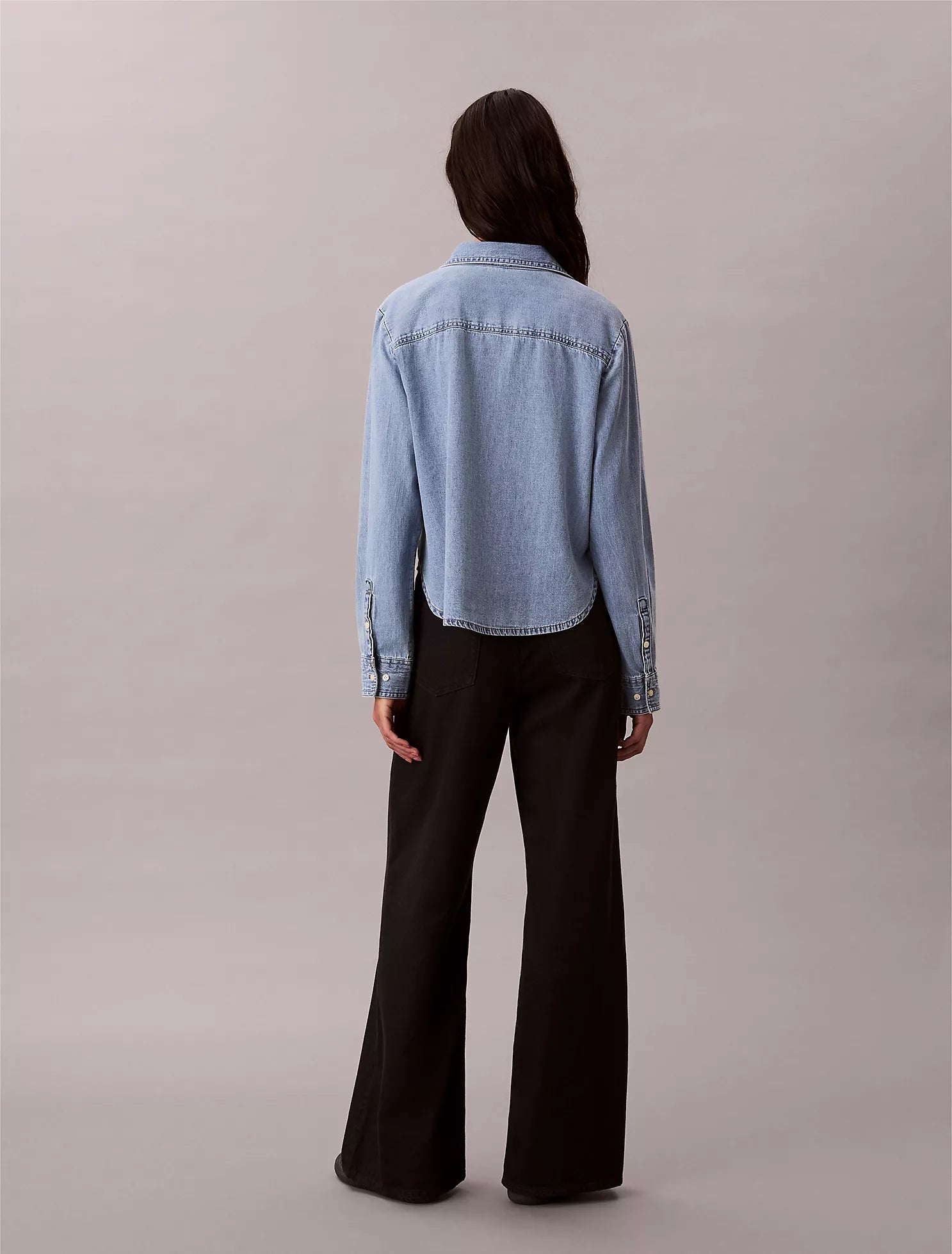 Denim Cropped Relaxed Button-Down Shirt