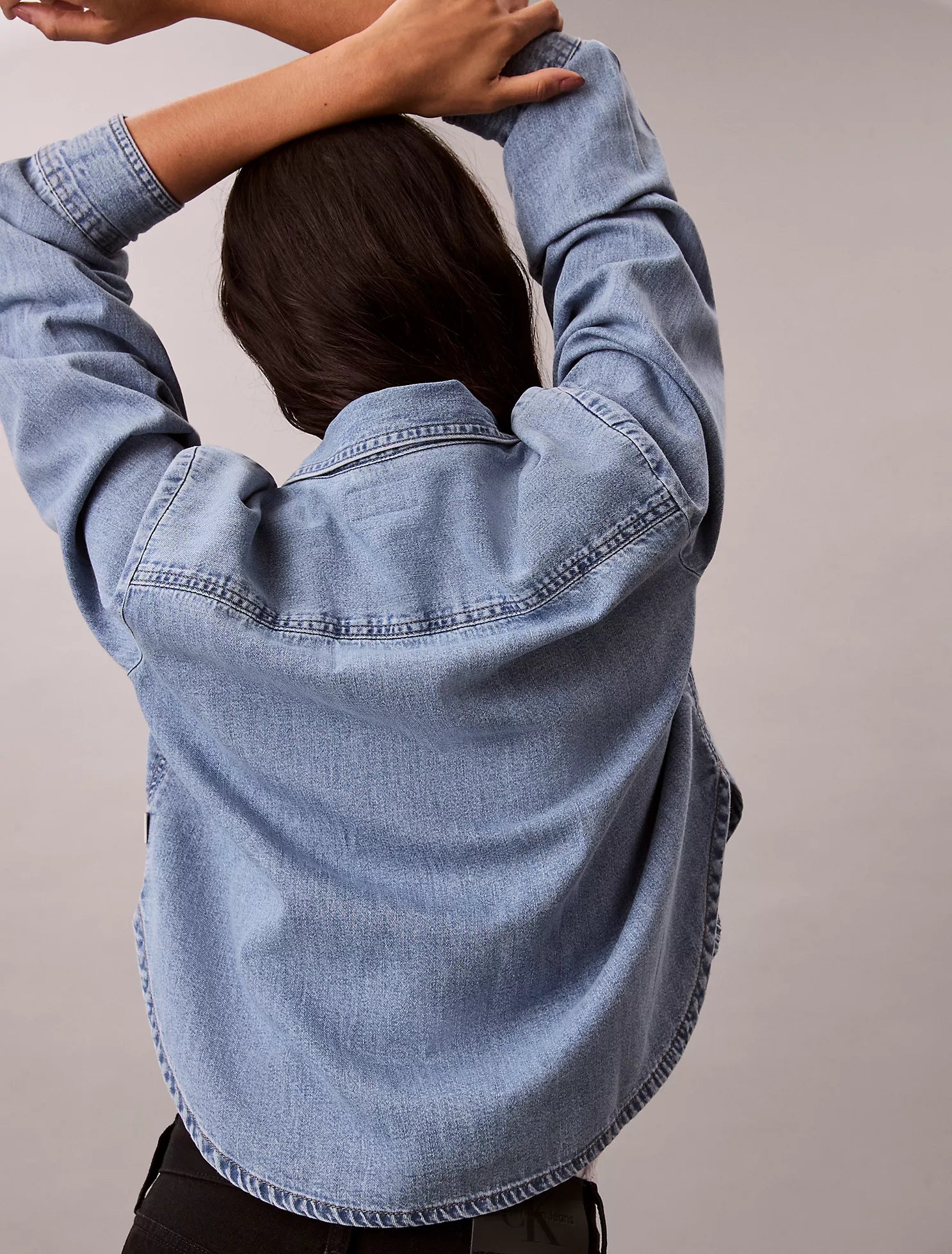 Denim Cropped Relaxed Button-Down Shirt