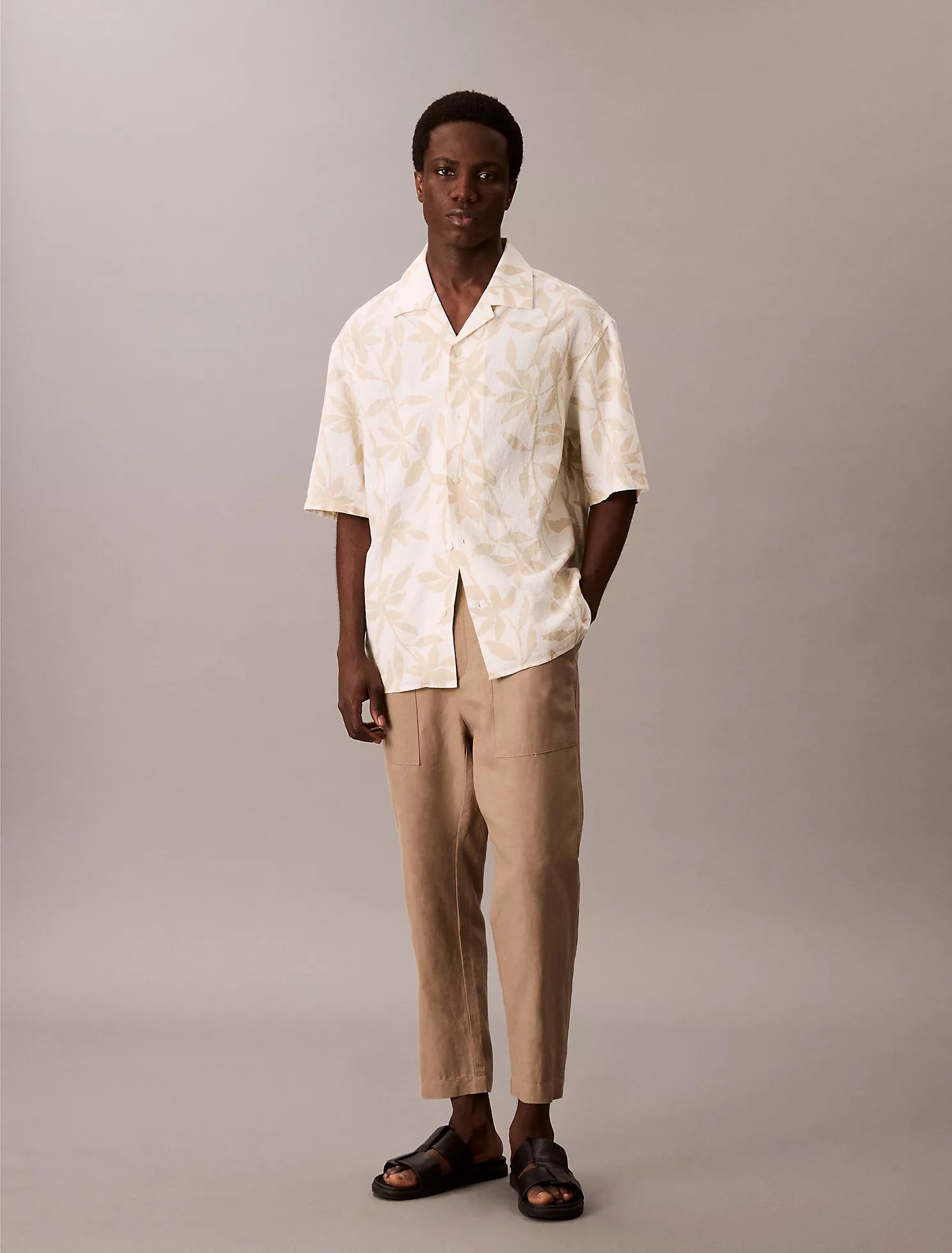 Linen Cotton Print Relaxed Button-Down Shirt