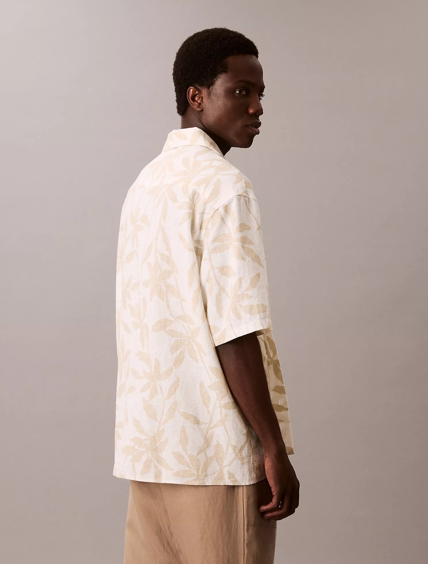 Linen Cotton Print Relaxed Button-Down Shirt